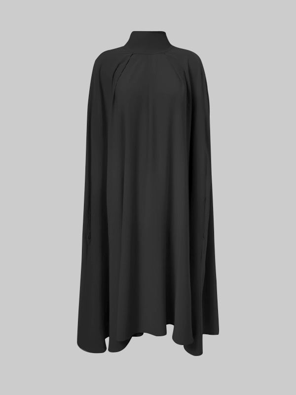 Simple Batwing Sleeves Lace-Up Solid Color High-Neck Midi Dresses