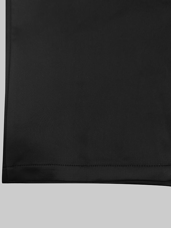 Long Sleeves Puff Sleeves Buttoned Solid Color Deep V-Neck Midi Dresses