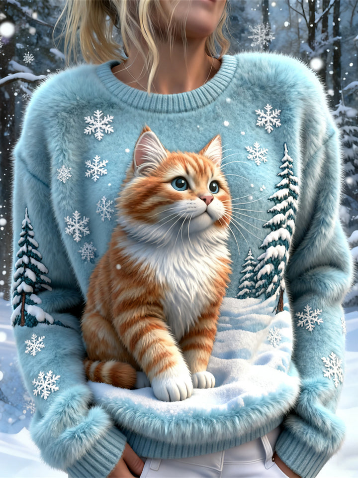 Alice™ | Winter Cute Cat Design Women's Soft Plush Sweater