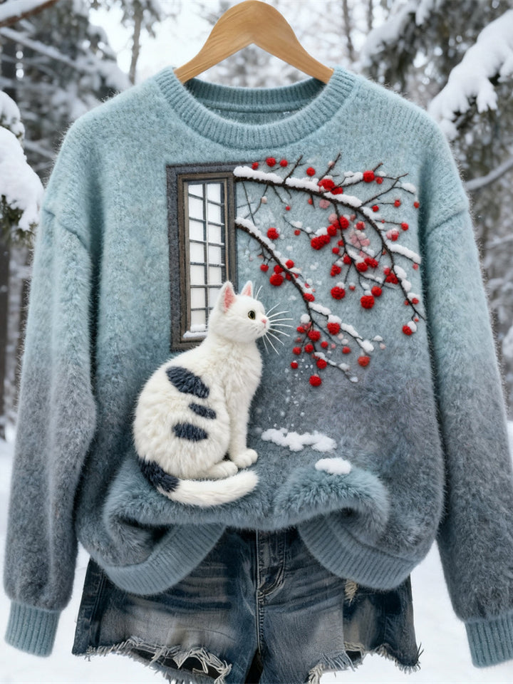 Bella™ | Winter Flower & Cat Women's Soft Plush Sweater