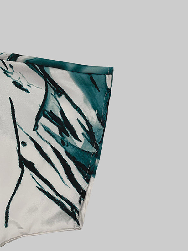 V-Neck Maxi Dress with Batwing Sleeves, Loose Fit, Printed Design, and Tied Waist