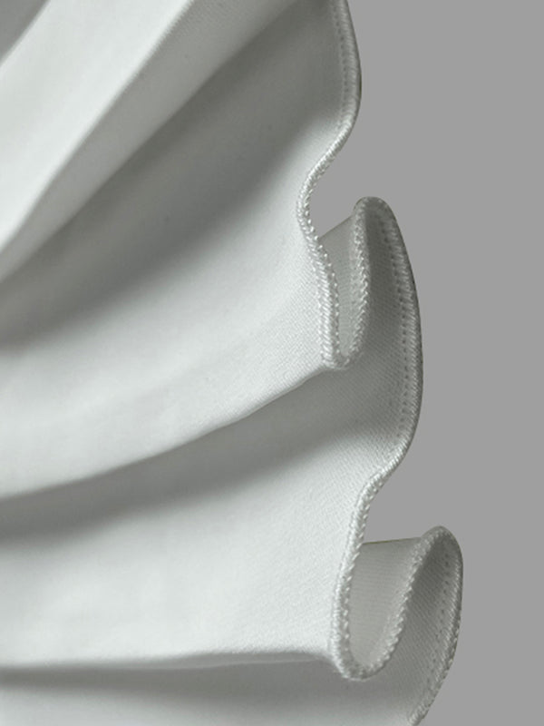 Flared Sleeves Half Sleeves Pleated Split-Joint Round-Neck Midi Dresses