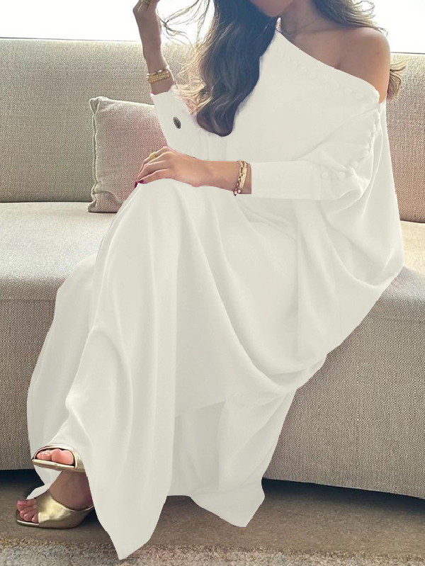 H-Line Relaxed Fit Solid Color Maxi Dress with Buttons