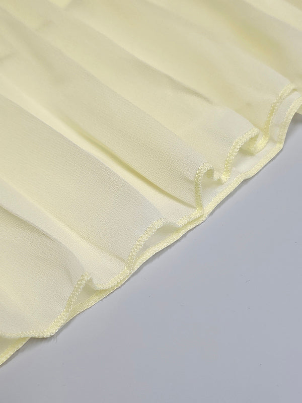 Maxi Evening Dress with Sleeveless Gauze, Pleated Design, Solid Color, and Boat Neck Split Joint