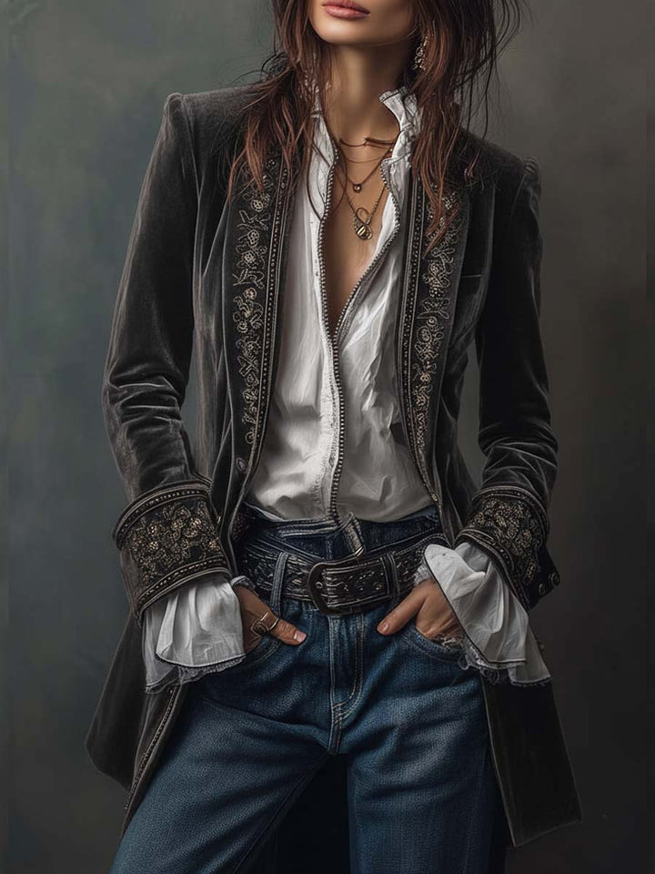 Amelia™ | Elegant Embroidered Velvet Coat