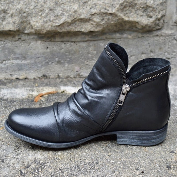 Lunara | Chic Side-Zip Leather Ankle Boots